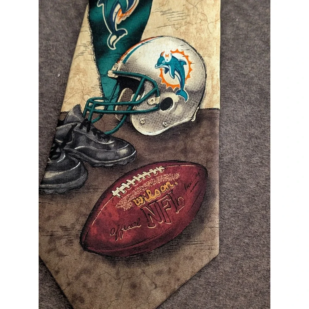 VTG 90s Ralph Marlin Miami Dolphins NFL Silk Tie Football Graphic Mens